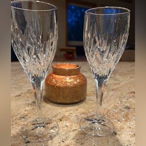 Gorham Lead Crystal. 2 Stemware Glasses Star Blossom pattern. 8” tall Heavy cut.